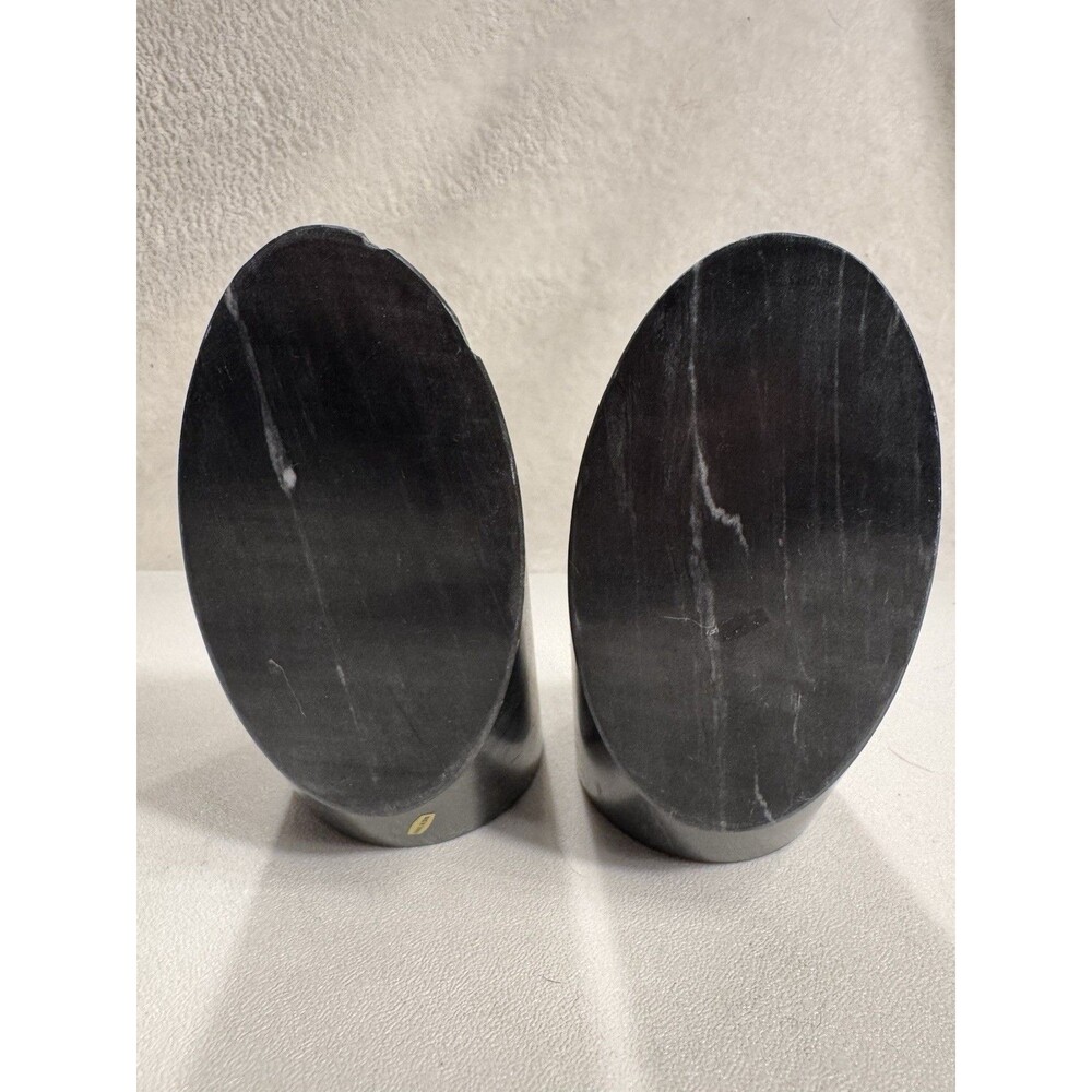 Black Marble Stone Wedge Bookends Modern Minimalist Decor Set of 2